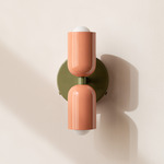 Up Down Wall Sconce - Reed Green Canopy / Peach Upper Shade