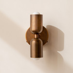 Brass Up Down Wall Sconce - Patina Brass Canopy / Patina Brass Upper Shade