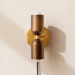 Brass Up Down Plug-In Wall Sconce - Brass Canopy / Patina Brass Upper Shade