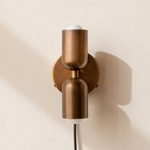 Brass Up Down Plug-In Wall Sconce - Patina Brass Canopy / Patina Brass Upper Shade