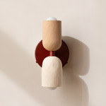 Ceramic Up Down Wall Sconce - Oxide Red Canopy / Tan Clay Upper Shade