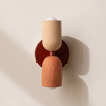 Ceramic Up Down Wall Sconce - Oxide Red Canopy / Tan Clay Upper Shade