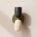 Ceramic Up Down Wall Sconce - Reed Green Canopy / Black Clay Upper Shade