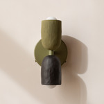 Ceramic Up Down Wall Sconce - Reed Green Canopy / Green Clay Upper Shade