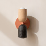 Ceramic Up Down Wall Sconce - Peach Canopy / Tan Clay Upper Shade