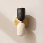 Ceramic Up Down Wall Sconce - Brass Canopy / Black Clay Upper Shade