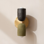 Ceramic Up Down Wall Sconce - Brass Canopy / Black Clay Upper Shade