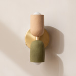 Ceramic Up Down Wall Sconce - Brass Canopy / Tan Clay Upper Shade