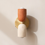 Ceramic Up Down Wall Sconce - Brass Canopy / Terracotta Upper Shade