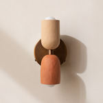Ceramic Up Down Wall Sconce - Patina Brass Canopy / Tan Clay Upper Shade