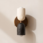 Ceramic Up Down Wall Sconce - Patina Brass Canopy / White Clay Upper Shade