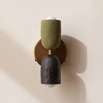 Ceramic Up Down Wall Sconce - Patina Brass Canopy / Green Clay Upper Shade