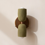 Ceramic Up Down Wall Sconce - Patina Brass Canopy / Green Clay Upper Shade