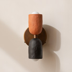 Ceramic Up Down Wall Sconce - Patina Brass Canopy / Terracotta Upper Shade