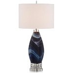 John-Richard Collection Navy Leather Polished Brass Table Lamp