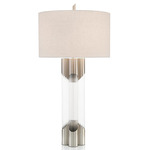 Nickel and Glass Table Lamp - Polished Nickel / White Linen