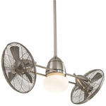 Gyro Outdoor Twin Ceiling Fan with Light - Brushed Nickel Wet / Silver