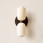 Ceramic Up Down Slim Wall Sconce - Patina Brass Canopy / White Clay Upper Shade