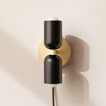 Up Down Plug-In Wall Sconce - Bone Canopy / Black Upper Shade