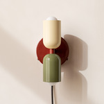 Up Down Plug-In Wall Sconce - Oxide Red Canopy / Bone Upper Shade