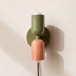 Up Down Plug-In Wall Sconce - Reed Green Canopy / Reed Green Upper Shade