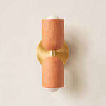 Ceramic Up Down Slim Wall Sconce - Brass Canopy / Terracotta Upper Shade
