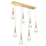 Raindrop Waterfall Linear Multi Light Pendant - Gilded Brass / Clear