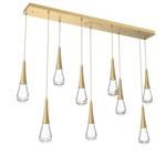 Raindrop Waterfall Linear Multi Light Pendant - Gilded Brass / Clear