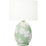 Lila Table Lamp - White Leather / Semi Matte Green / White Linen