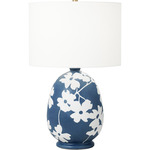 Lila Table Lamp - White Leather / Semi Matte Navy Blue / White Linen