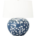 Nan Table Lamp - White Leather / Semi Matte Navy Blue / White Linen