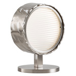 Limelight Small Circle Table Lamp - Satin Nickel / White Lines Glass