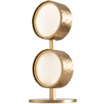 Limelight Small Circle Table Lamp - Satin Brass / White Lines Glass