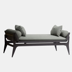 Boudoir Daybed - Satin Brass / Gray Leather / Gray Fabric