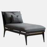 Boudoir Chaise Lounge - Satin Brass / Black Leather / Navy Fabric
