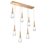 Raindrop Waterfall Linear Multi Light Pendant - Novel Brass / Clear