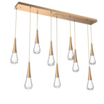 Raindrop Waterfall Linear Multi Light Pendant - Novel Brass / Clear