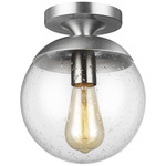 Leo Seeded Glass Semi Flush Ceiling Light - Satin Aluminum / Clear Seeded