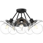 Francesca 5-Light Semi Flush Ceiling Light - Matte Black / Clear