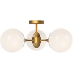 Nouveau 3-Light Semi Flush Ceiling Light - Aged Gold / Opal Matte