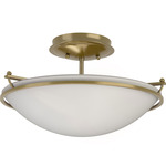 Plain Semi Flush Ceiling Light - Modern Brass / Opal