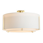 Exos Double Shade Semi Flush Ceiling Light - Modern Brass / Natural Anna