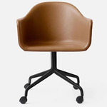 Harbour Upholstered Swivel Armchair with Casters - Black / Dakar Cognac Leather