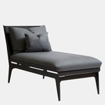 Boudoir Chaise Lounge - Blackened Steel / Black Leather / Navy Fabric