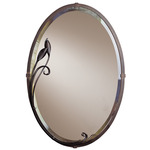 Beveled Oval Mirror with Leaf - Bronze / Mirror