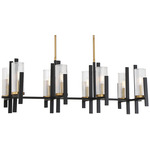 Midland Linear Chandelier - Matte Black / Warm Brass / Clear Ribbed