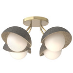 Brooklyn Single Shade Wide Semi Flush Light - Modern Brass / Natural Iron