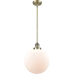 Beacon 201 Stem Pendant - Antique Brass / Matte White