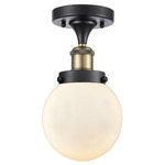 Beacon 916 Semi Flush Ceiling Light - Black / Antique Brass / Matte White