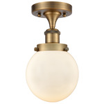 Beacon 916 Semi Flush Ceiling Light - Brushed Brass / Matte White